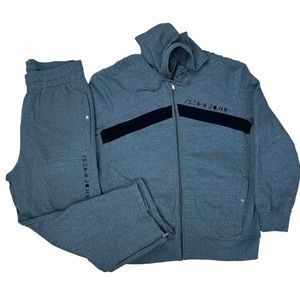SEAN JOHN Warm 2PC Gray Zip Up Hooded Hip Hop Track Sweat Pant (L) Suit (XL)